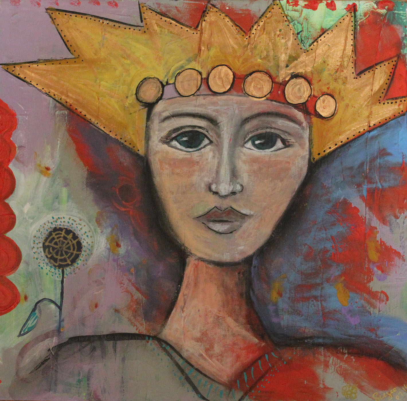 painting of woman with gold crown